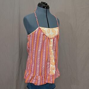Decree striped floral cotton halter top, size L